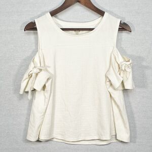 Madewell Skylark Cold Shoulder Top Size L Ivory Textured‎ Knit *FLAW - STAINS*
